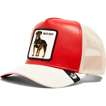 Cappello trucker rosso e bianco cane rottweiler Bad Shleather Boy The Farm di Goorin Bros.