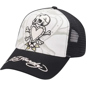 Gorra trucker nera e bianca Death Before di Ed Hardy