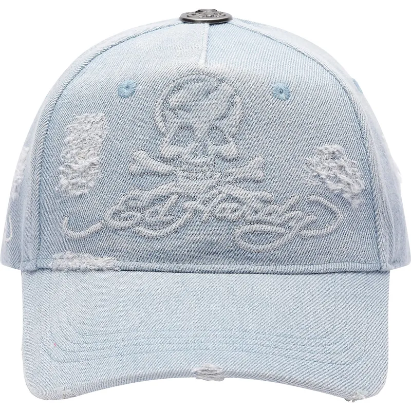 cappellino-curvo-blu-regolabile-denim-embossed-skull-di-ed-hardy