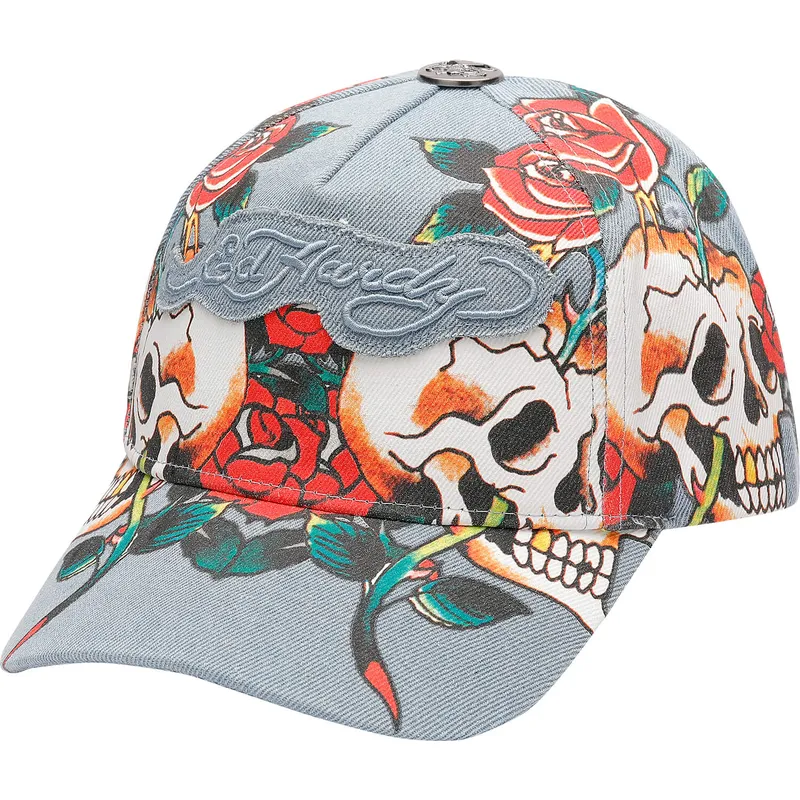 cappellino-curvo-blu-regolabile-skull-rose-denim-di-ed-hardy