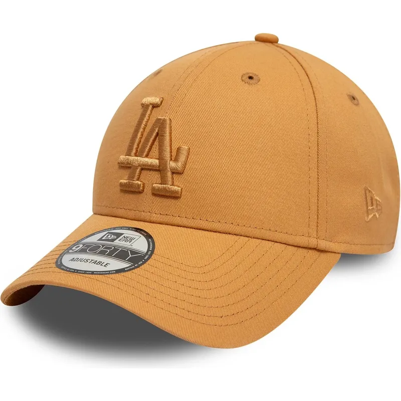 cappellino-con-visiera-curva-marrone-chiaro-regolabile-con-logo-marrone-9forty-league-essential-dei-los-angeles-dodgers-mlb-di-n