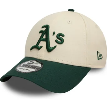 Cappellino curvo beige e verde regolabile 9FORTY Colour Block di Oakland Athletics MLB di New Era
