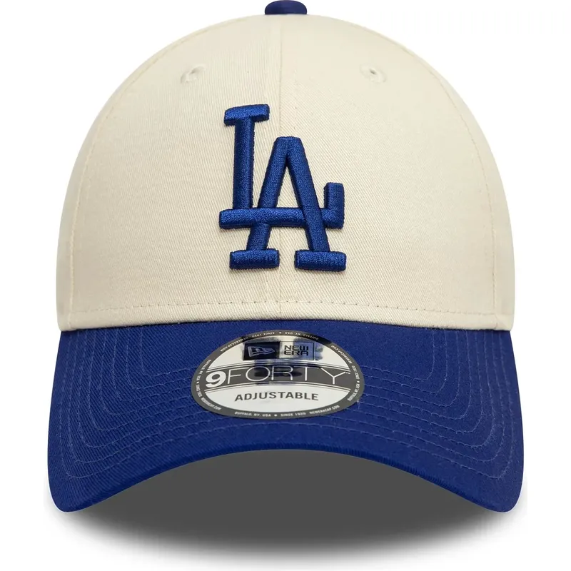 cappellino-visiera-curva-beige-e-blu-regolabile-9forty-colour-block-di-los-angeles-dodgers-mlb-di-new-era