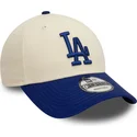cappellino-visiera-curva-beige-e-blu-regolabile-9forty-colour-block-di-los-angeles-dodgers-mlb-di-new-era