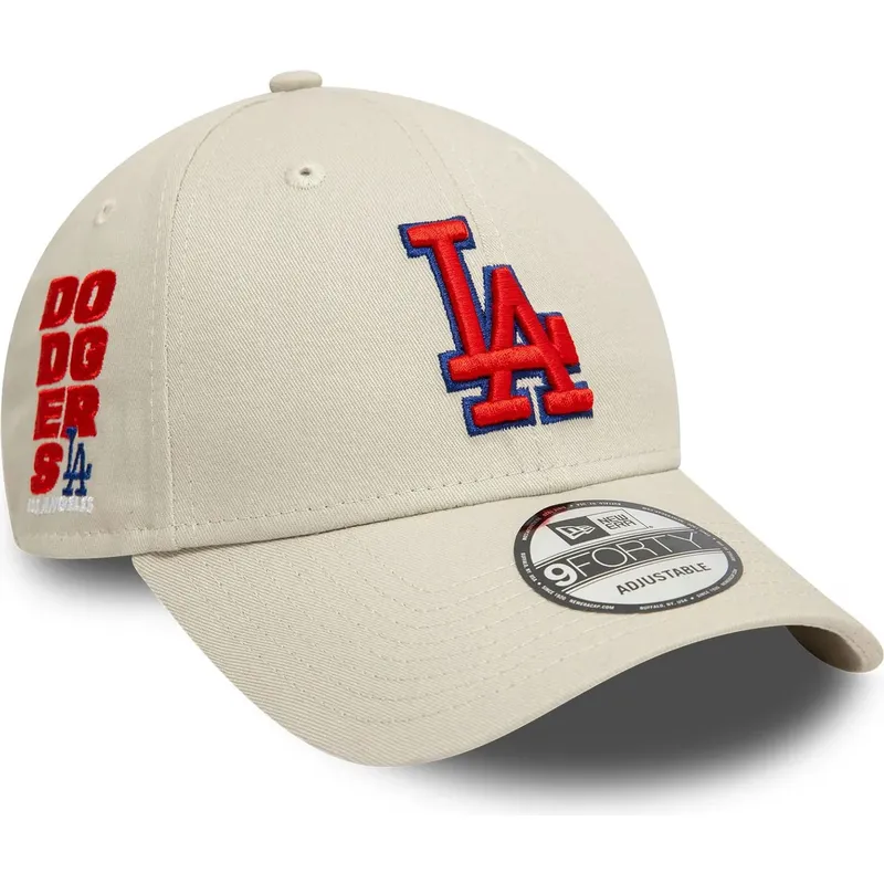 cappellino-visiera-curva-beige-regolabile-con-logo-rosso-9forty-side-patch-di-los-angeles-dodgers-mlb-di-new-era