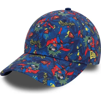 Cappellino curvo blu navy per bambino 9FORTY All Over Print di Superman DC Comics di New Era