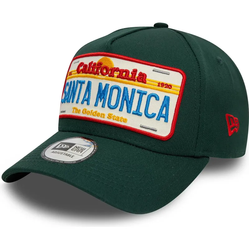 cappellino-con-visiera-curva-verde-snapback-9forty-a-frame-license-plate-di-santa-monica-citta-e-spiagge-di-new-era