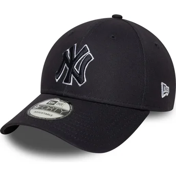 Cappellino curvo blu navy regolabile con logo blu navy 9FORTY Outline di New York Yankees MLB di New Era