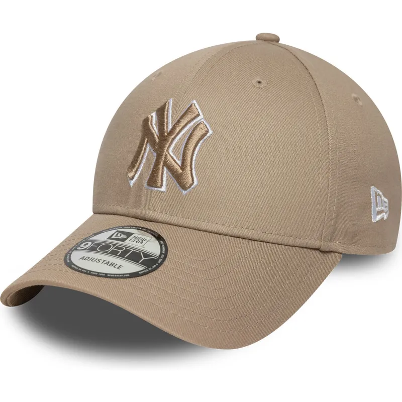 cappellino-curvo-marrone-chiaro-regolabile-con-logo-marrone-9forty-outline-di-new-york-yankees-mlb-di-new-era