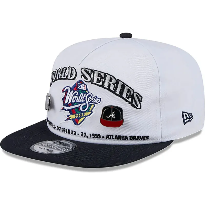 cappello-piatto-bianco-e-nero-snapback-golfer-championship-pin-di-new-york-yankees-atlanta-braves-mlb-di-new-era