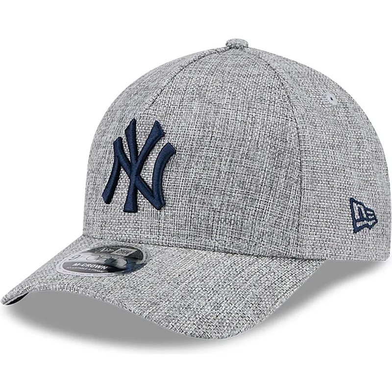 cappellino-curvo-grigio-snapback-con-logo-blu-marino-9forty-m-crown-a-frame-cotton-weave-di-new-york-yankees-mlb-di-new-era