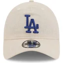 new-era-curved-brim-blue-logo-9twenty-linen-spring-training-fan-pack-2025-los-angeles-dodgers-mlb-beige-adjustable-cap