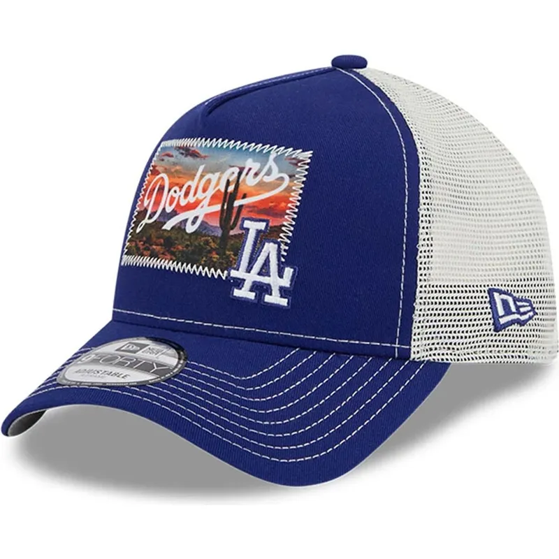 cappellino-trucker-blu-e-bianco-9forty-a-frame-patch-spring-training-fan-pack-2025-di-los-angeles-dodgers-mlb-di-new-era