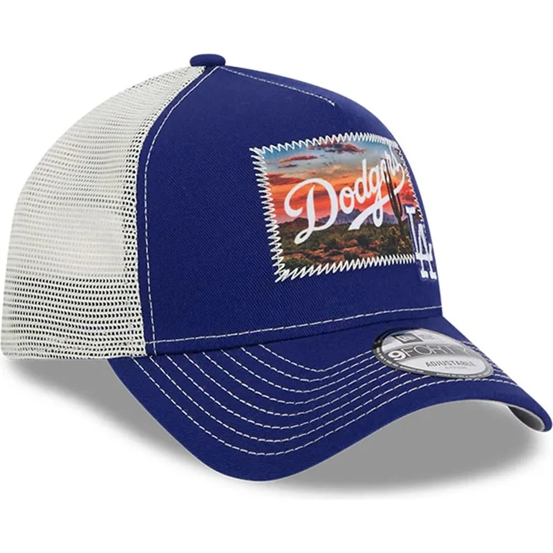 cappellino-trucker-blu-e-bianco-9forty-a-frame-patch-spring-training-fan-pack-2025-di-los-angeles-dodgers-mlb-di-new-era