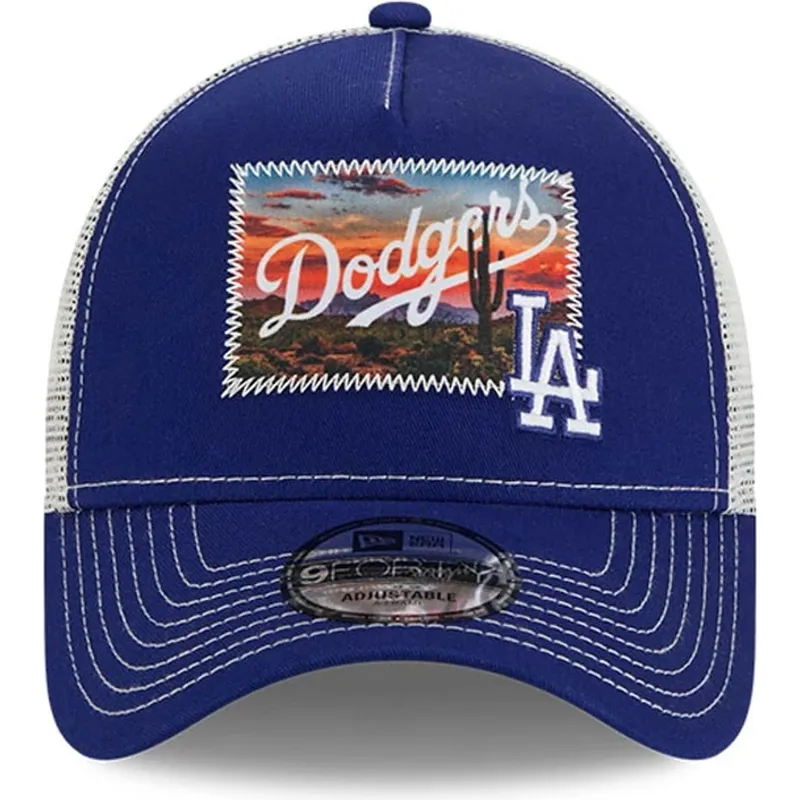 cappellino-trucker-blu-e-bianco-9forty-a-frame-patch-spring-training-fan-pack-2025-di-los-angeles-dodgers-mlb-di-new-era