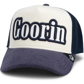 Cappello trucker beige e blu navy Full Flavor Wordmark French Terry di Goorin Bros.