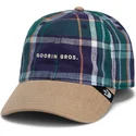 goorin-bros-curved-brim-hardly-working-papa-cap-madras-the-farm-navy-blue-and-brown-snapback-cap