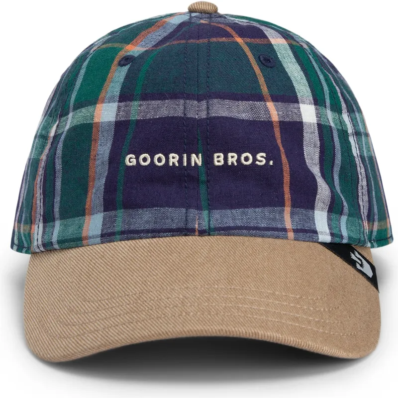 goorin-bros-curved-brim-hardly-working-papa-cap-madras-the-farm-navy-blue-and-brown-snapback-cap