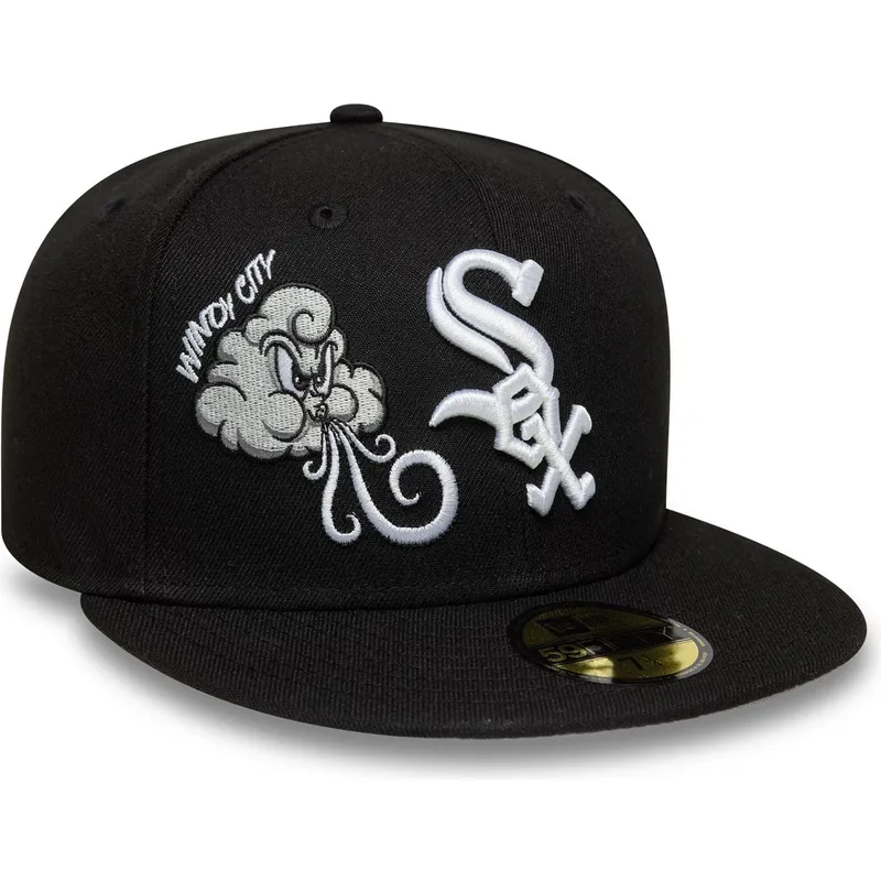 cappello-piatto-nero-aderente-59fifty-food-icon-windy-city-dei-chicago-white-sox-mlb-di-new-era