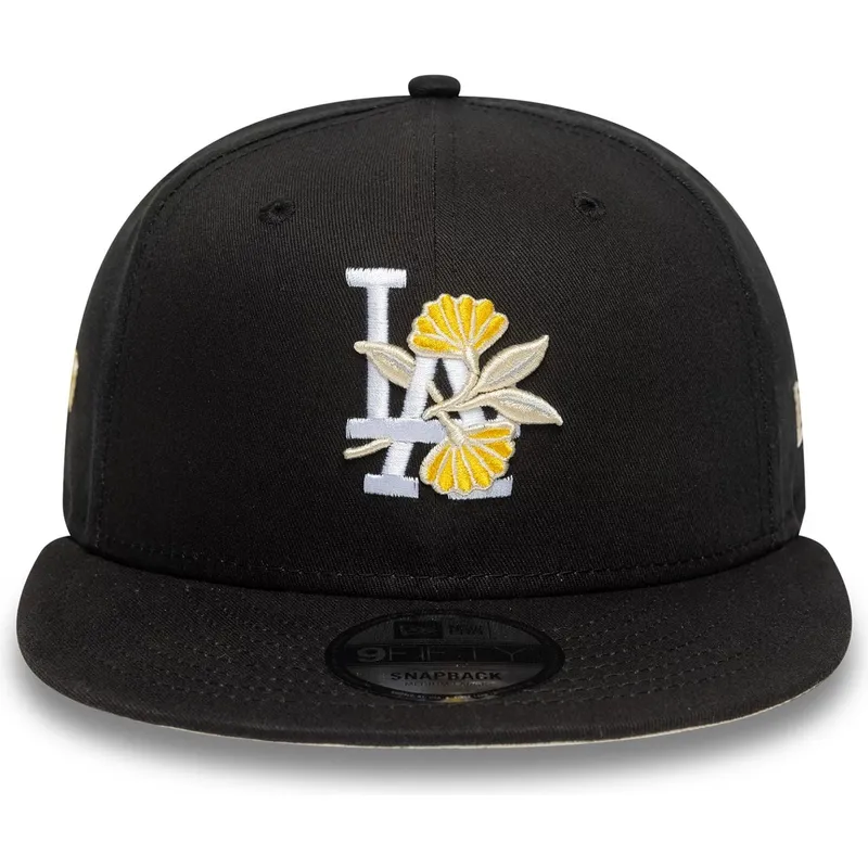 cappello-piatto-nero-snapback-9fifty-floral-dei-los-angeles-dodgers-mlb-di-new-era