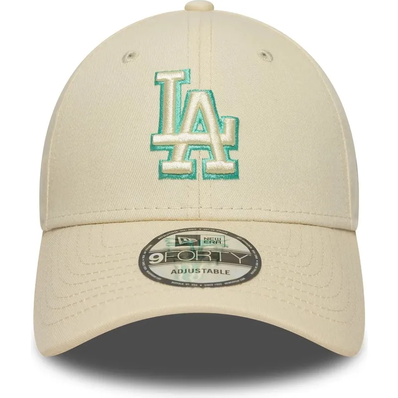 cappellino-con-visiera-curva-beige-regolabile-con-logo-verde-9forty-team-outline-dei-los-angeles-dodgers-mlb-di-new-era