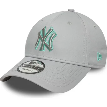 Cappellino curvo grigio regolabile con logo grigio 9FORTY Team Outline dei New York Yankees MLB di New Era
