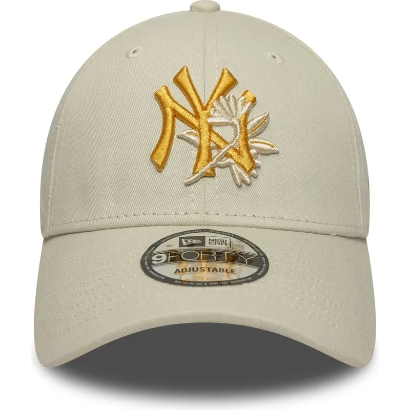cappellino-curvo-beige-regolabile-con-logo-giallo-9forty-floral-icon-di-new-york-yankees-mlb-di-new-era