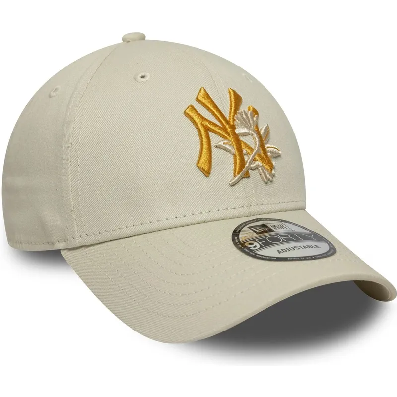 cappellino-curvo-beige-regolabile-con-logo-giallo-9forty-floral-icon-di-new-york-yankees-mlb-di-new-era