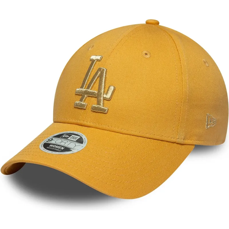 cappellino-con-visiera-curva-giallo-regolabile-da-donna-9forty-metallic-logo-dei-los-angeles-dodgers-mlb-di-new-era
