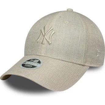 Cappellino curvo beige regolabile da donna 9FORTY Woven New York Yankees MLB di New Era