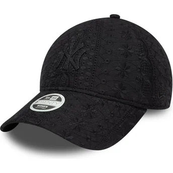 Cappellino curvo nero regolabile da donna con logo nero 9TWENTY Broderie dei New York Yankees MLB di New Era