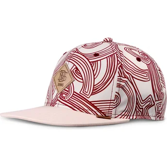 Cappello piatto beige e rosso snapback MA Pattern di Djinns