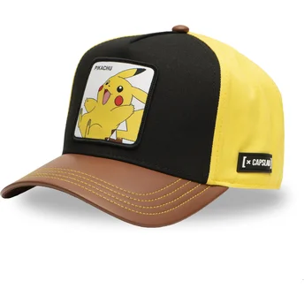 Cappellino snapback nero, giallo e marrone con visiera curva Pikachu PMK6 PIK Pokémon di Capslab