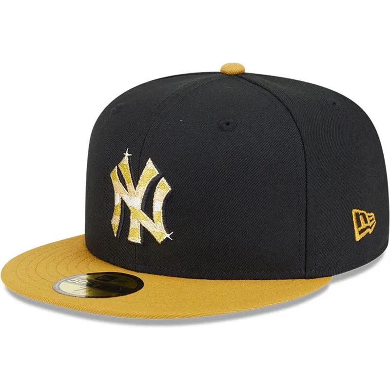 cappello-piatto-nero-e-giallo-chiuso-con-logo-dorato-59fifty-day-dei-new-york-yankees-mlb-di-new-era