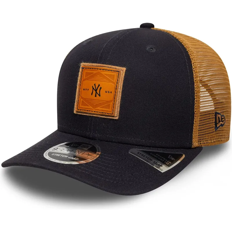 cappellino-trucker-blu-marino-e-marrone-9seventy-stretch-snap-debossed-logo-di-new-york-yankees-mlb-di-new-era