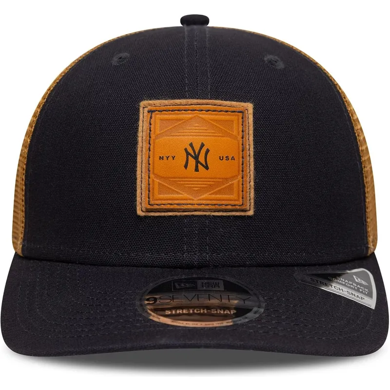 cappellino-trucker-blu-navy-e-marrone-9seventy-stretch-snap-logo-in-rilievo-dei-new-york-yankees-mlb-di-new-era