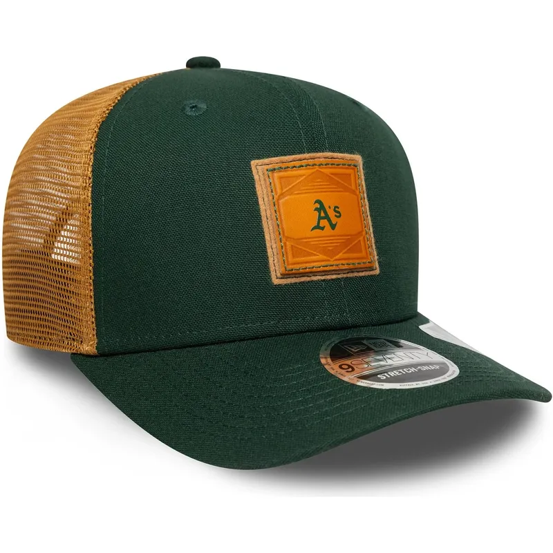 cappellino-trucker-verde-e-marrone-9seventy-stretch-snap-debossed-logo-di-oakland-athletics-mlb-di-new-era