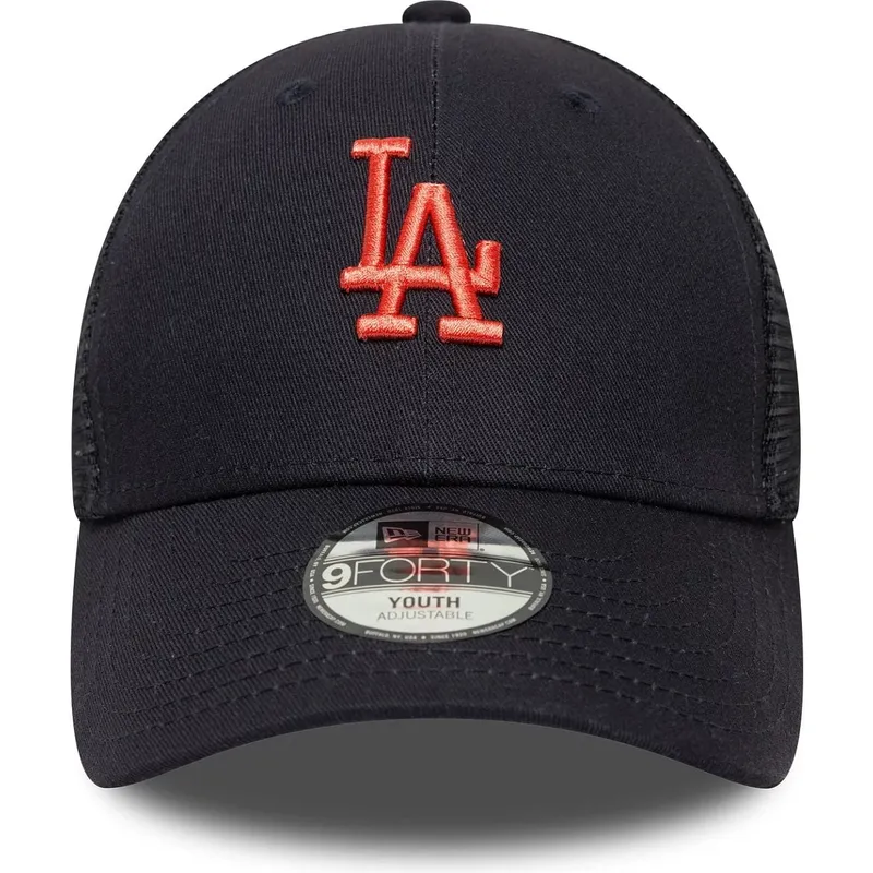 cappellino-trucker-blu-marino-regolabile-per-bambino-con-logo-rosso-9forty-homefield-dei-los-angeles-dodgers-mlb-di-new-era