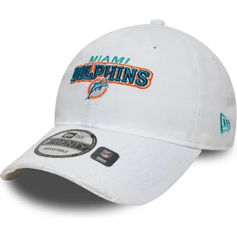 Cappellino bianco regolabile 9TWENTY Washed Distress dei Miami Dolphins NFL di New Era