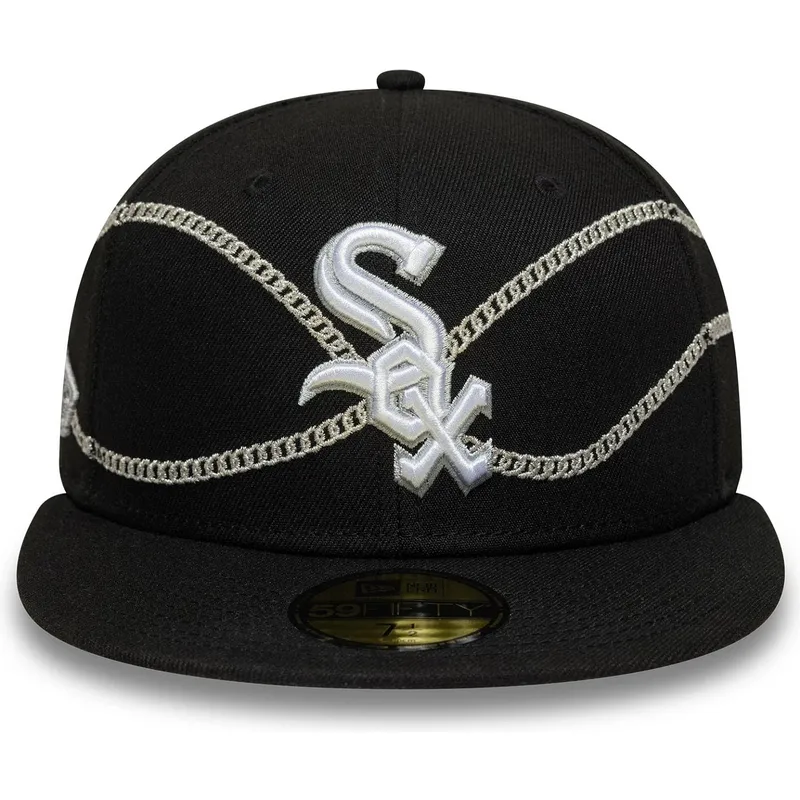 cappello-piatto-nero-aderente-59fifty-chain-wrap-dei-chicago-white-sox-mlb-di-new-era