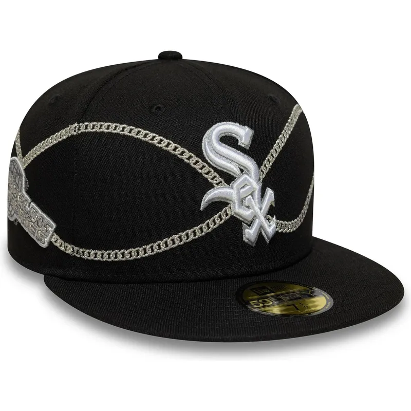 cappello-piatto-nero-aderente-59fifty-chain-wrap-dei-chicago-white-sox-mlb-di-new-era