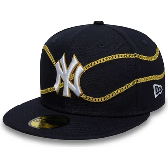 Cappellino piatto blu navy aderente 59FIFTY Chain Wrap dei New York Yankees MLB di New Era