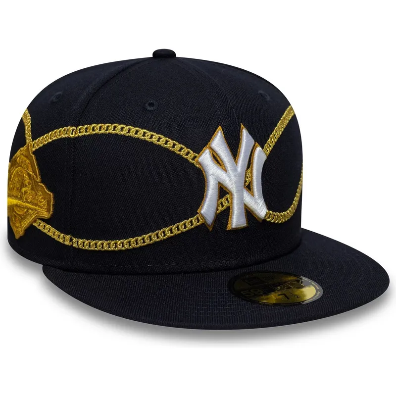 cappello-piatto-blu-marino-chiuso-59fifty-chain-wrap-dei-new-york-yankees-mlb-di-new-era