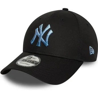 Cappellino nero regolabile con visiera curva e logo blu 9FORTY Ombre Infill dei New York Yankees MLB di New Era