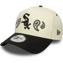 cappellino-visiera-curva-beige-e-nero-snapback-a-frame-paisley-di-chicago-white-sox-mlb-di-new-era