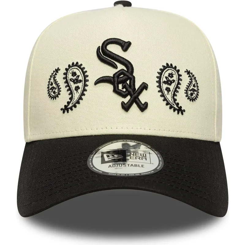cappellino-visiera-curva-beige-e-nero-snapback-a-frame-paisley-di-chicago-white-sox-mlb-di-new-era