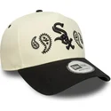 cappellino-visiera-curva-beige-e-nero-snapback-a-frame-paisley-di-chicago-white-sox-mlb-di-new-era