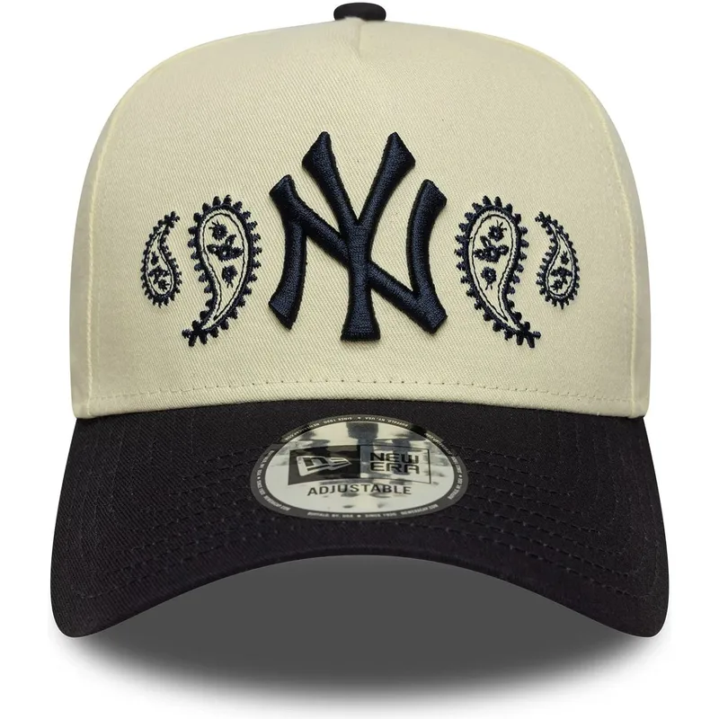 cappellino-curvo-beige-e-blu-marino-snapback-a-frame-paisley-di-new-york-yankees-mlb-di-new-era