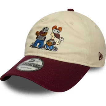 Cappellino curvo beige e granata regolabile 9TWENTY di Garfield e Odie di New Era