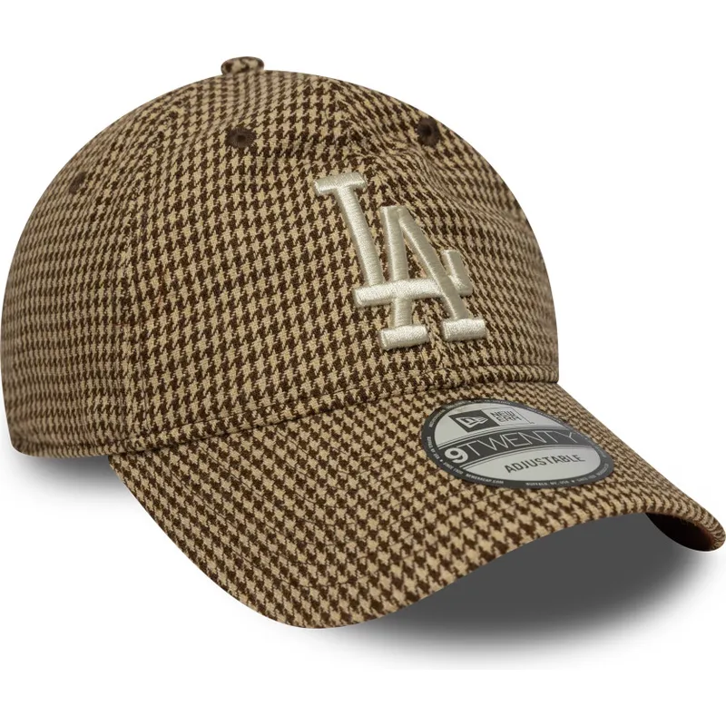 cappellino-curvo-marrone-regolabile-9twenty-houndstooth-dei-los-angeles-dodgers-mlb-di-new-era
